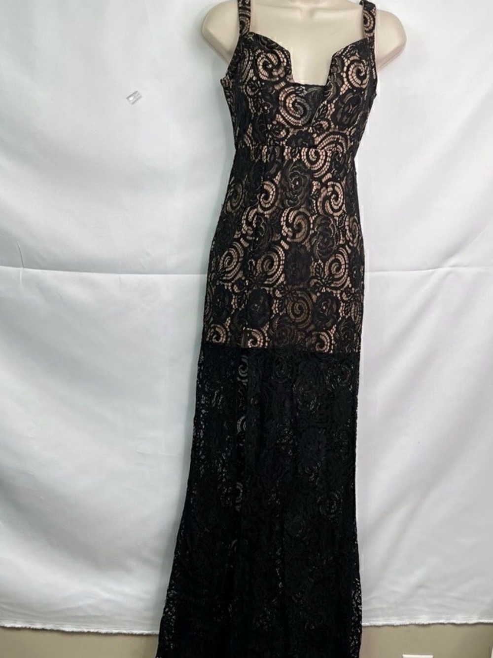 NIKA Black Lace Maxi Dress with Nude Lining